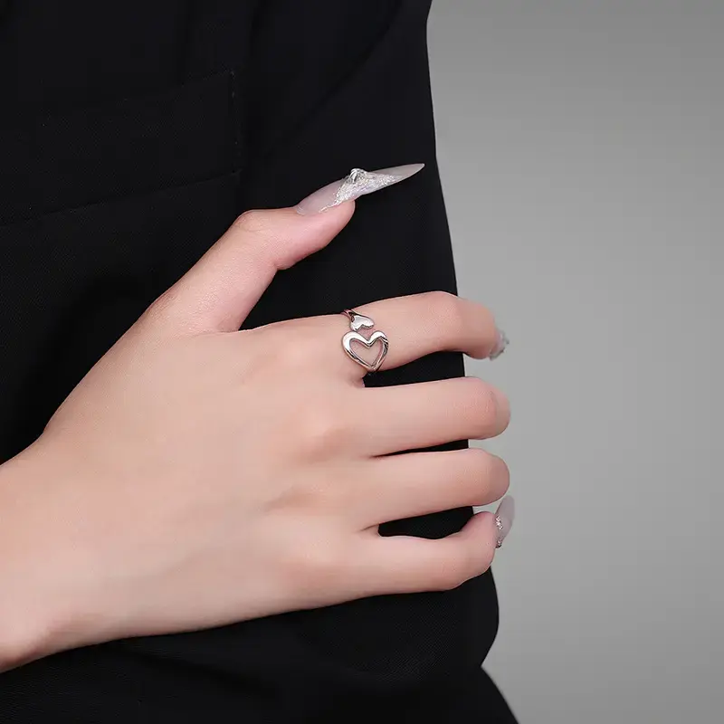 Thumbnail: 925 Sterling Silver Hollow Heart  Fashion and Minimalist Heart-shaped Ring