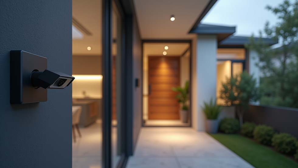 Eye-level view of a modern home entrance with a security camera installed