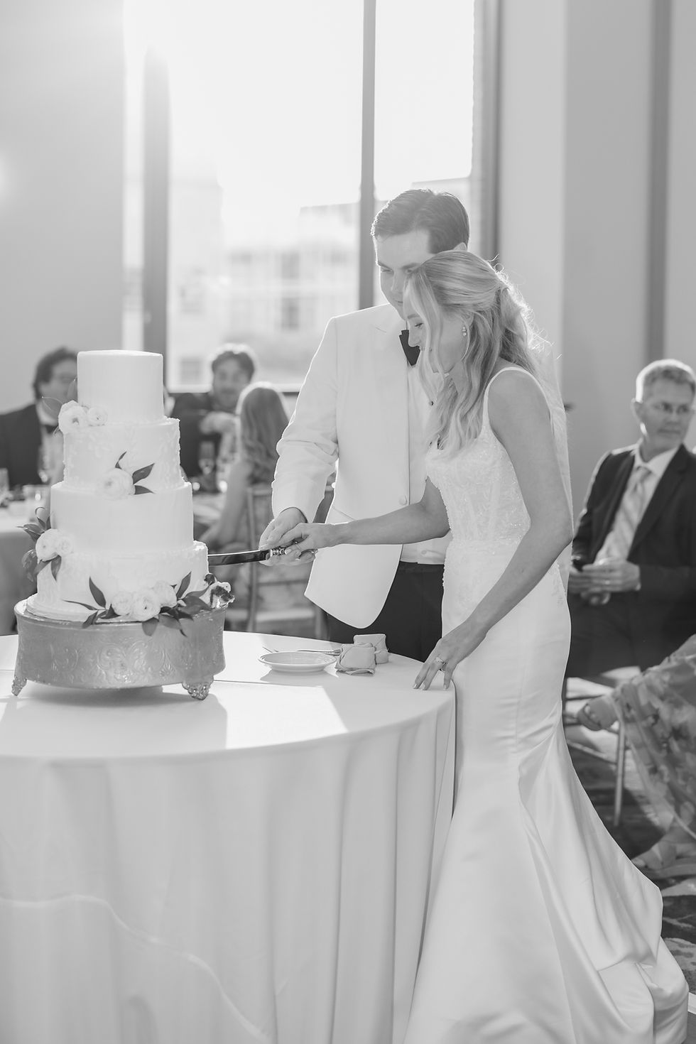 Wide angle view of Vitoria on the Square reception space with natural light and elegant decor
