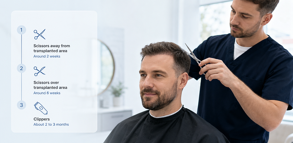 A careful scissor haircut after a hair transplant