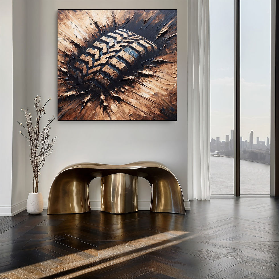 Thumbnail: Offroad Tyre Abstract Wall art - 3D Clay Textured Acrylic Painting on Canvas