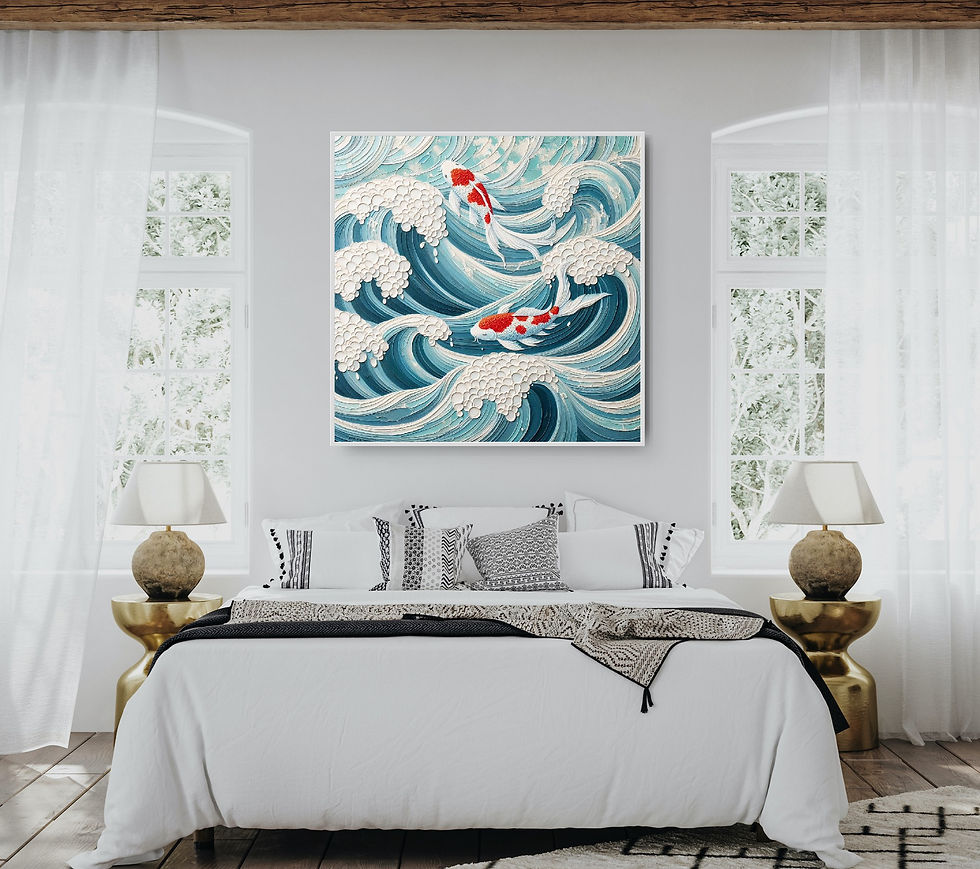 Thumbnail: Koi Fish Modern Abstract Wall art - 3D Clay Textured Acrylic Painting on Canvas