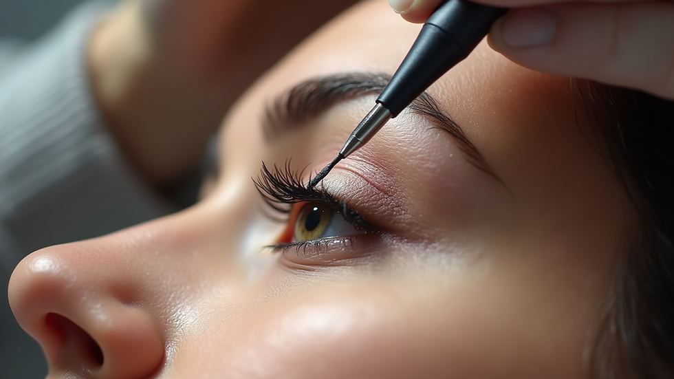 Close-up view of microblading tool with pigment