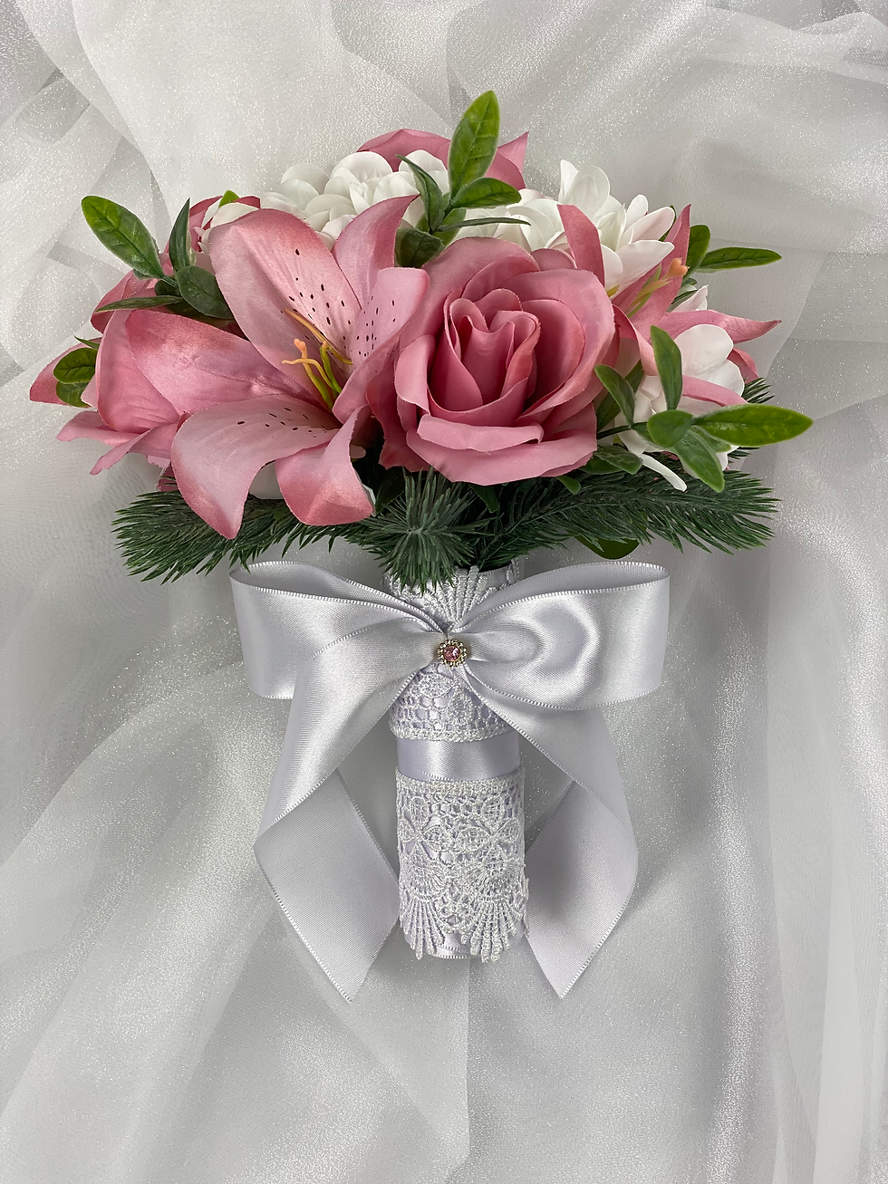 Buque Artificial Rosas Com Lirio