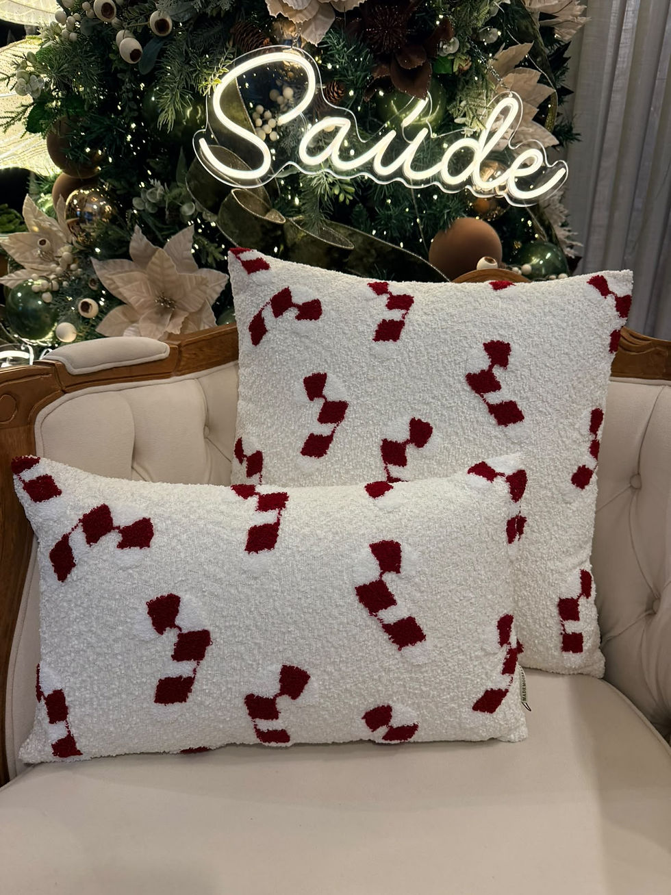 Miniatura: ALMOFADA NATAL 50X50 EM BOUCLE BRANCO C/ BORDADO - 1UN
