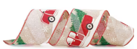 Miniatura: FITA NATAL 6,3cmx914cm TREE TRUCK (CRU/VERMELHO/BRANCO) -1 UN