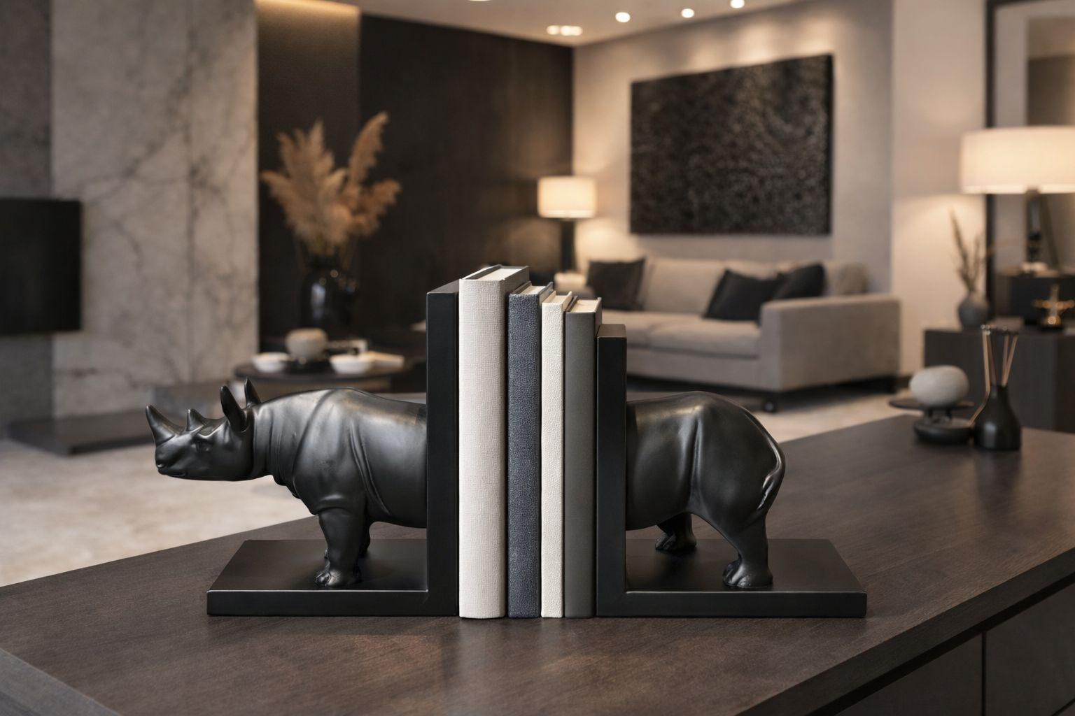 APARADOR DE LIVROS RINOCERONTE RESINA (PRETO) - 1UN