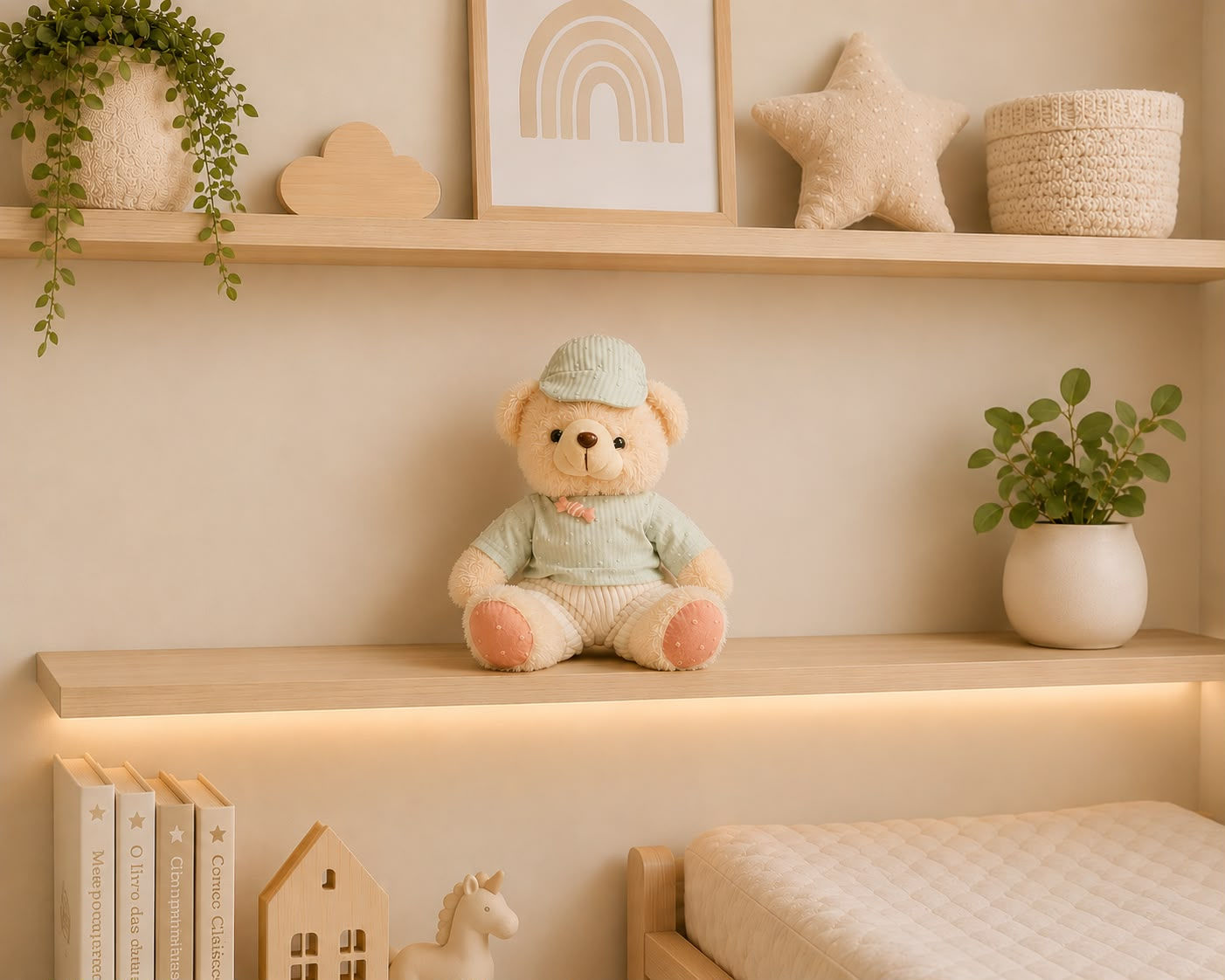 URSO MENINO PELUCIA (VERDE/BRANCO) 25cm - 1UN