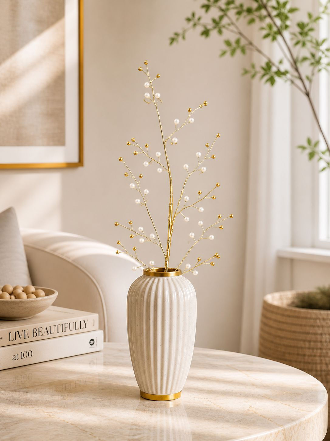 HASTE PEROLAS (BRANCO/DOURADO) 69cm - 1UN