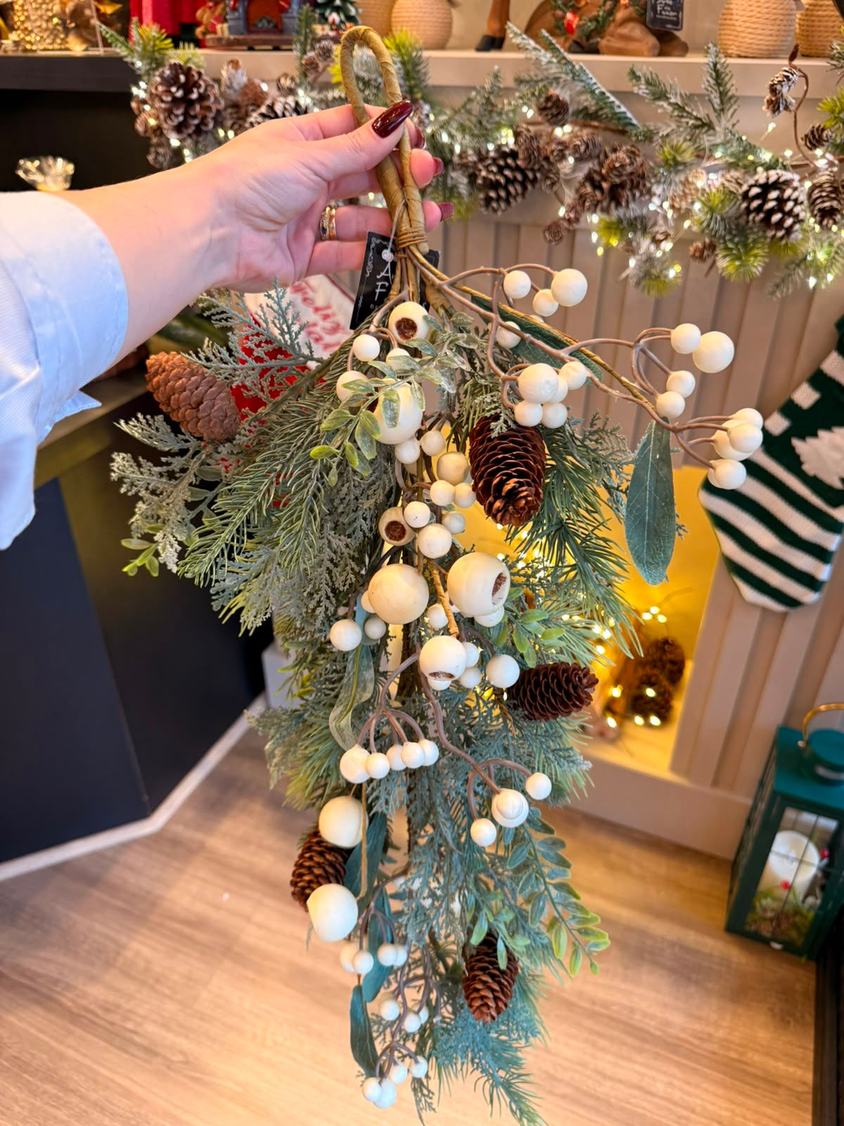 PINGENTE NATAL C/ BERRY E PINHAS (OFF-WHITE) 72CM - 1UN