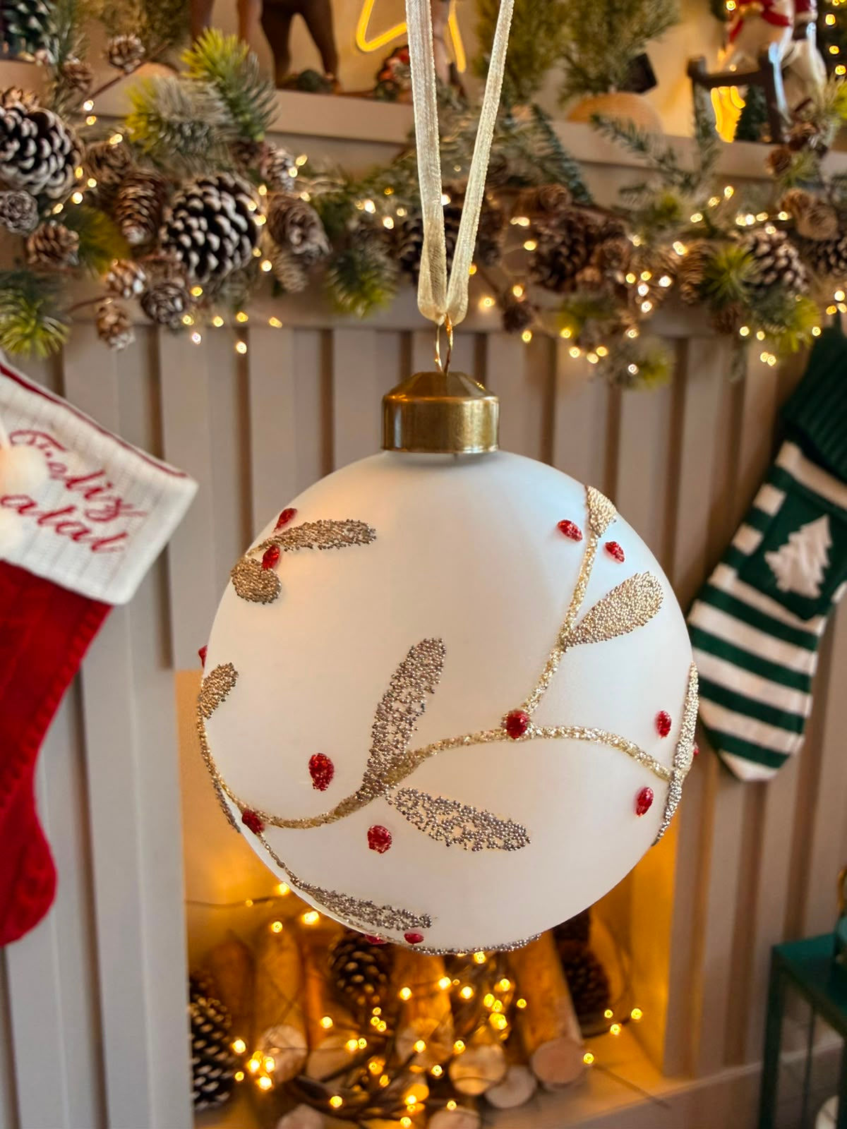 BOLA NATAL DECORADA VIDRO BOROSSILICATO (DOURADO/FOSCO) - 1UN