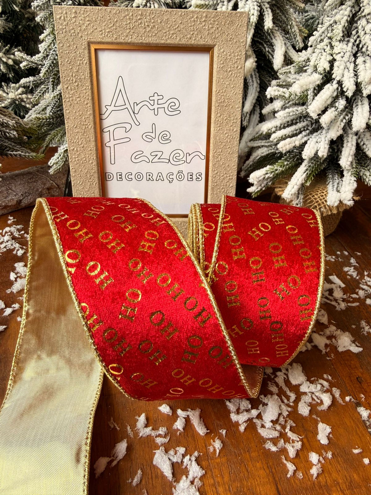 FITA NATAL 6,3cm x 9,14m HOHOHO (VERMELHO/DOURADO) - 1 UN