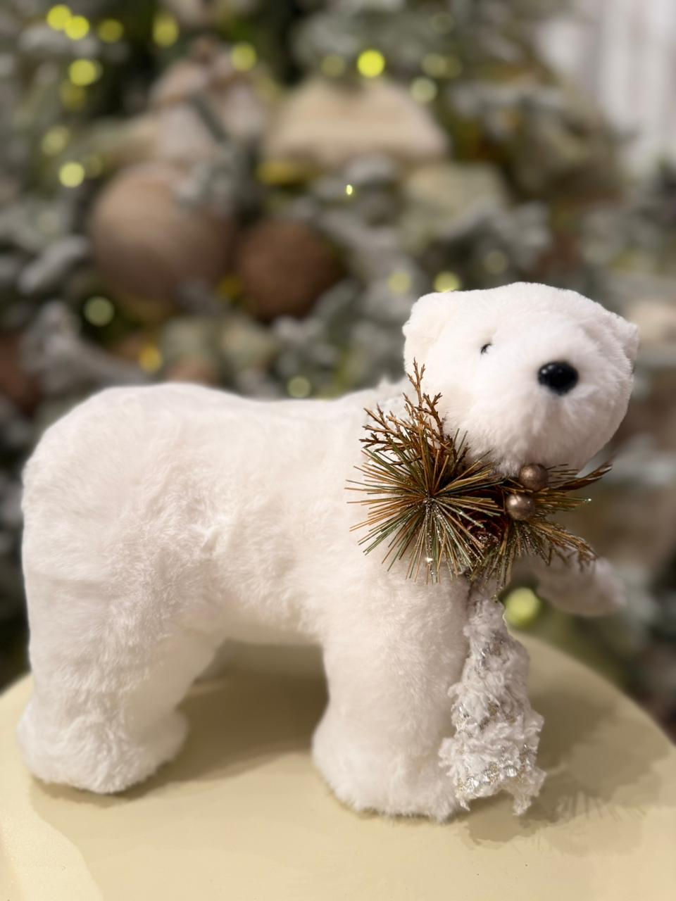 URSO EM PE (BRANCO/DOURADO) - 26cm