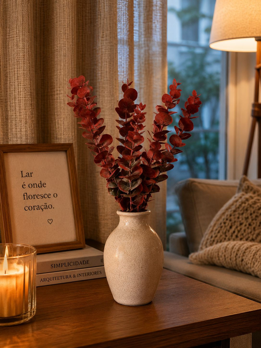 BUQUE EUCALIPTO TOQUE REAL (VERMELHO OUTONAL) 43cm - 1UN