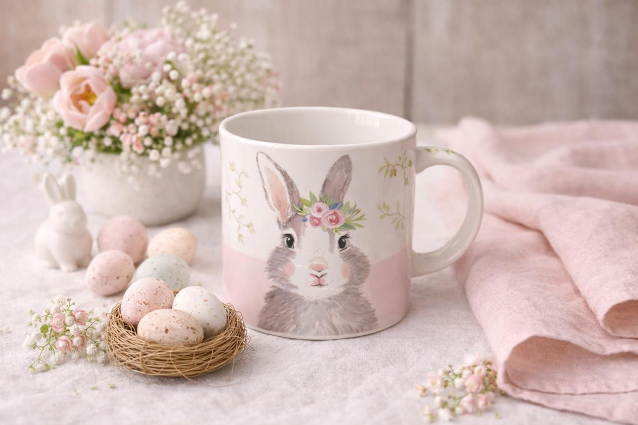 CANECA PASCOA (BRANCO/ROSA) - 1UN