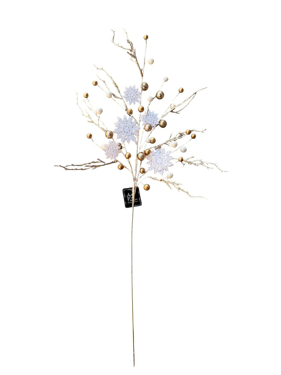 Miniatura: GALHO NATAL FLOCO DE NEVE E BERRY (DOURADO/BRANCO) 78cm - 1UN