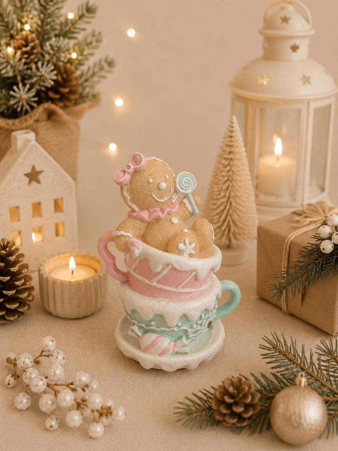 BONECO GINGER NAS XICARAS RESINA (ROSA/VERDE) - 1UN