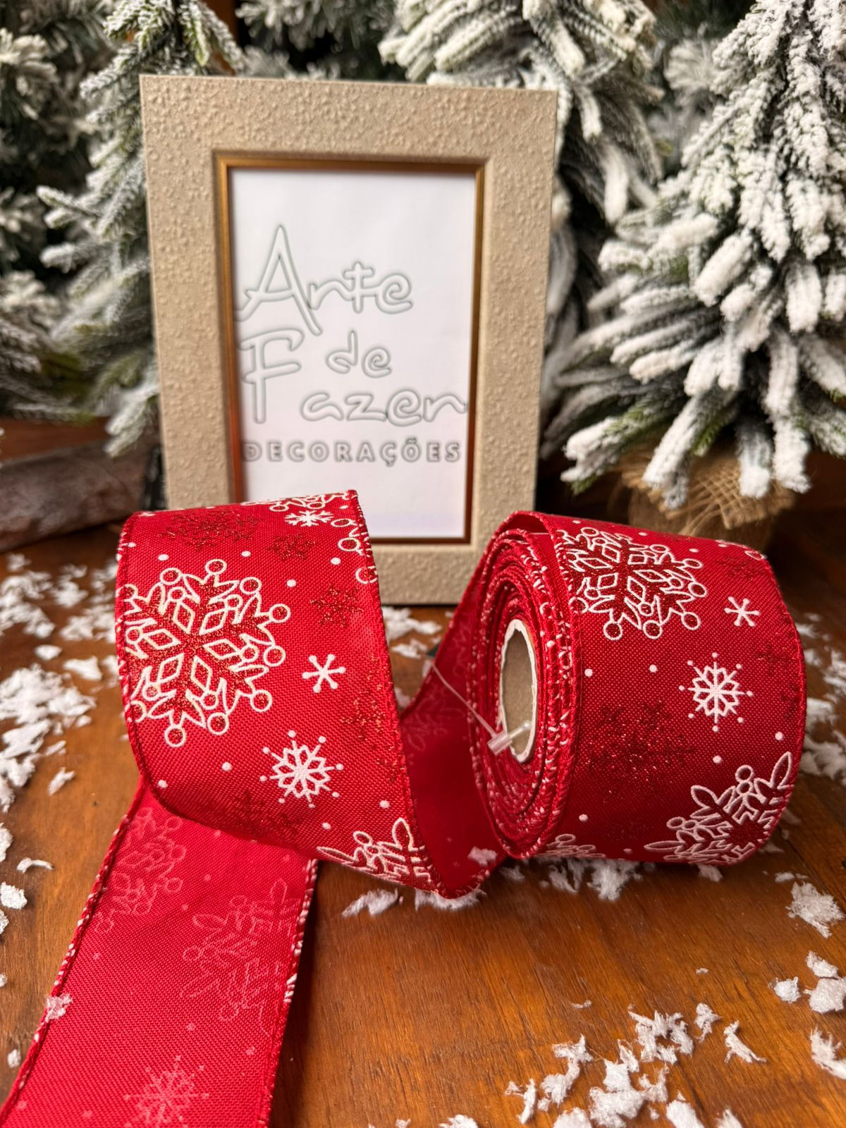 FITA NATAL 6,3cmx9,14m FLOCO DE NEVE (VERMELHO/BRANCO) - 1 UN