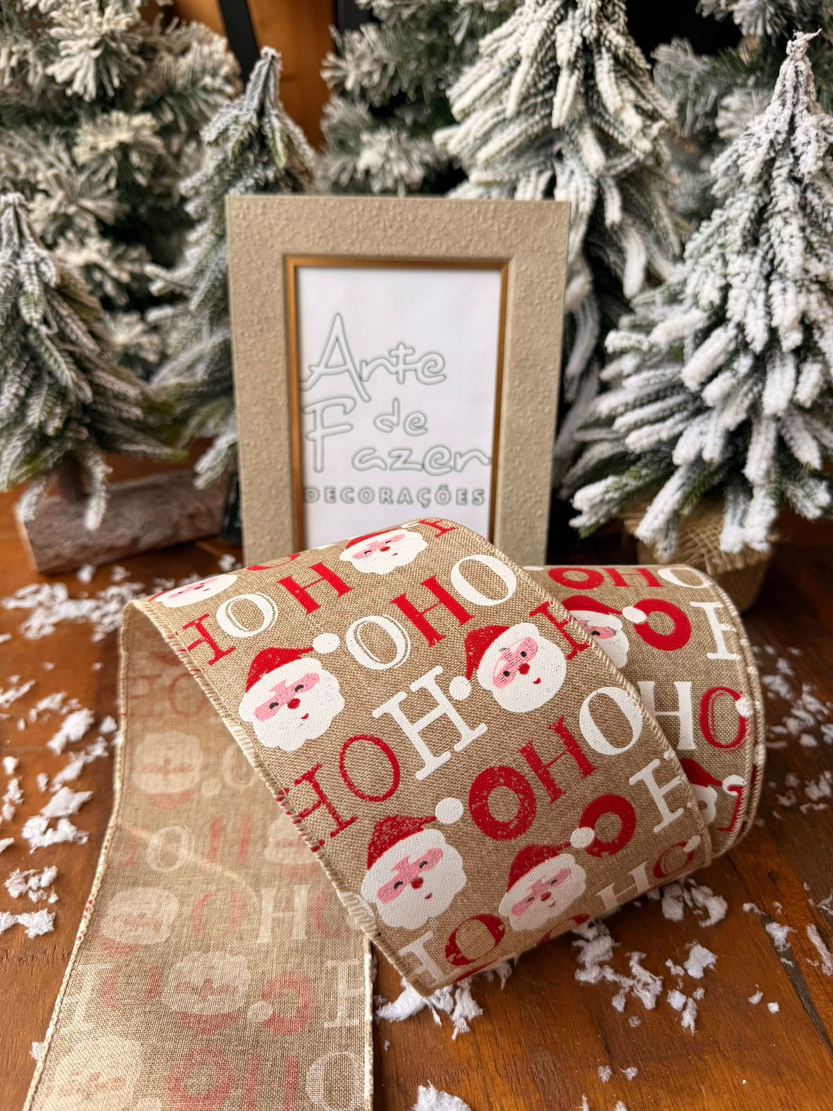 FITA NATAL 10cm x 9,14m  HOHOHO RUSTICO (BEGE/VERMELHO) - 1 UN