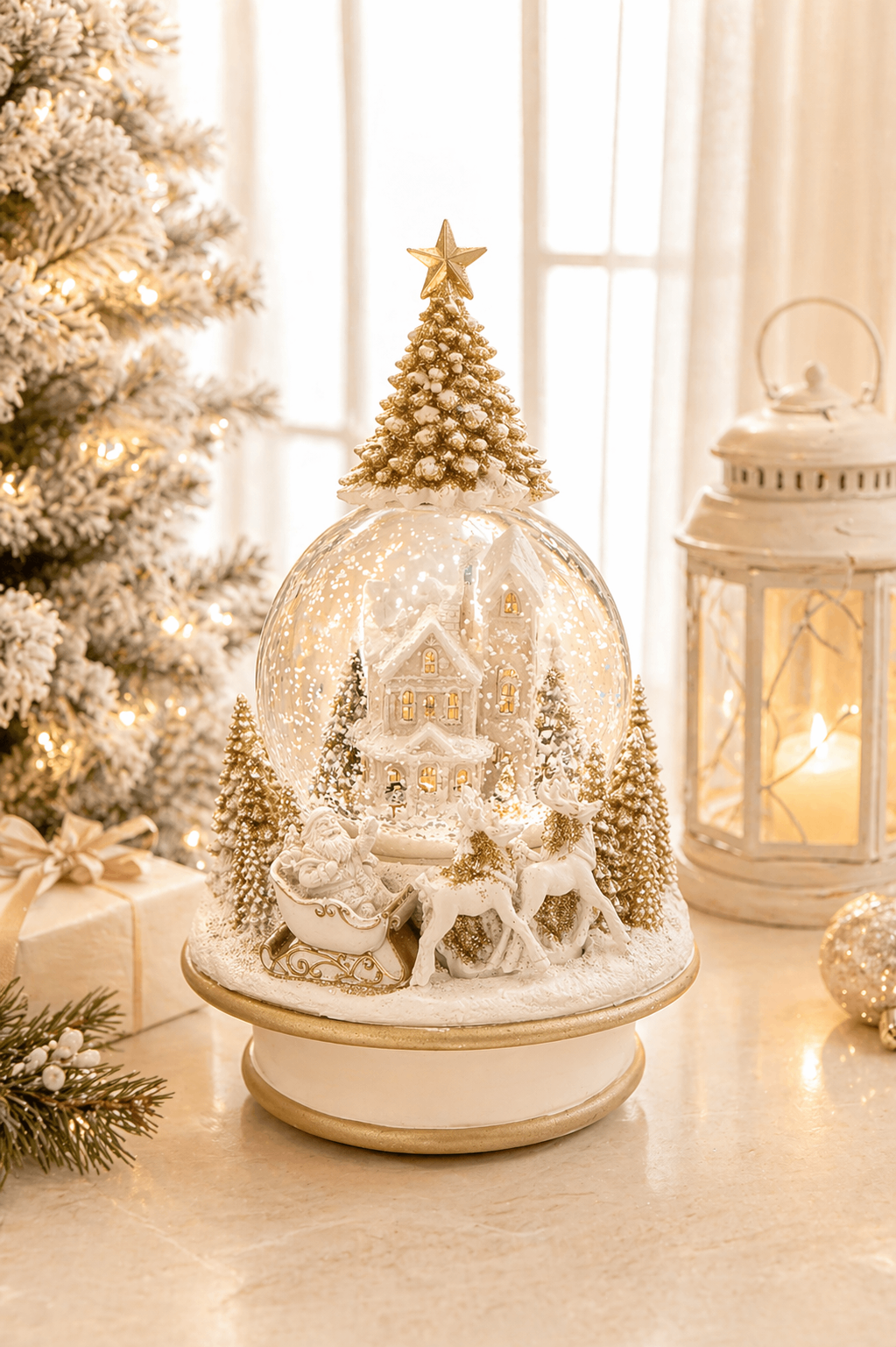 GLOBO DE NEVE CENARIO NATALINO (BRANCO/OURO) -1 UN