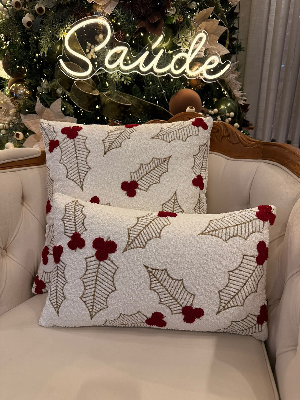Miniatura: ALMOFADA NATAL 50X50 EM BOUCLE BRANCO C/ BORDADO  -1UN