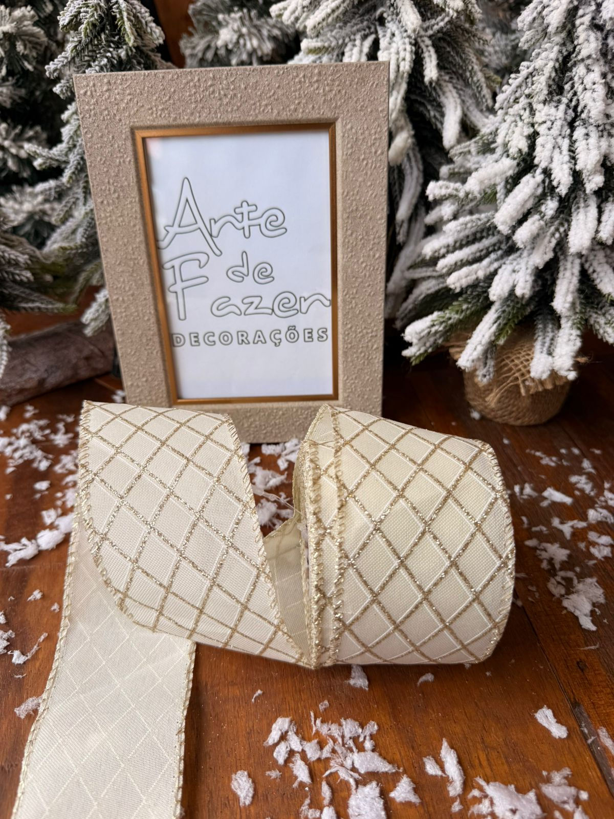 FITA NATAL 6,3cmx9,14m LOSANGO (OFF/DOURADO) - 1UN