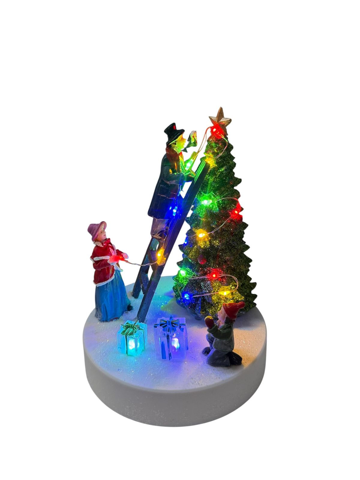 VILA NATALINA - FAMILIA ENFEITADO ARVORE DE NATAL C/LED (COLORIDO) 17cm - 1UN