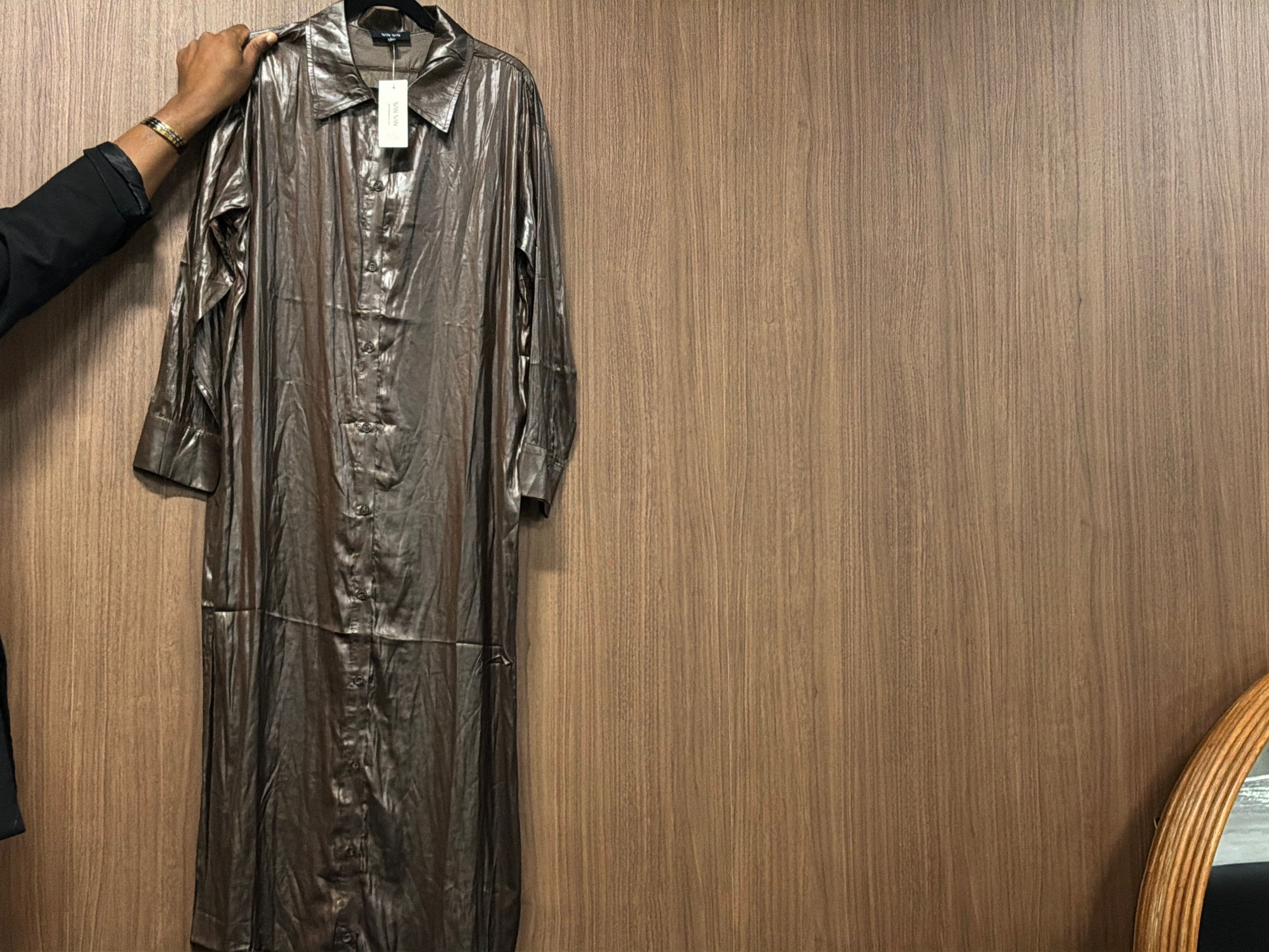 004 Leather Brown Button Down ShirtDress