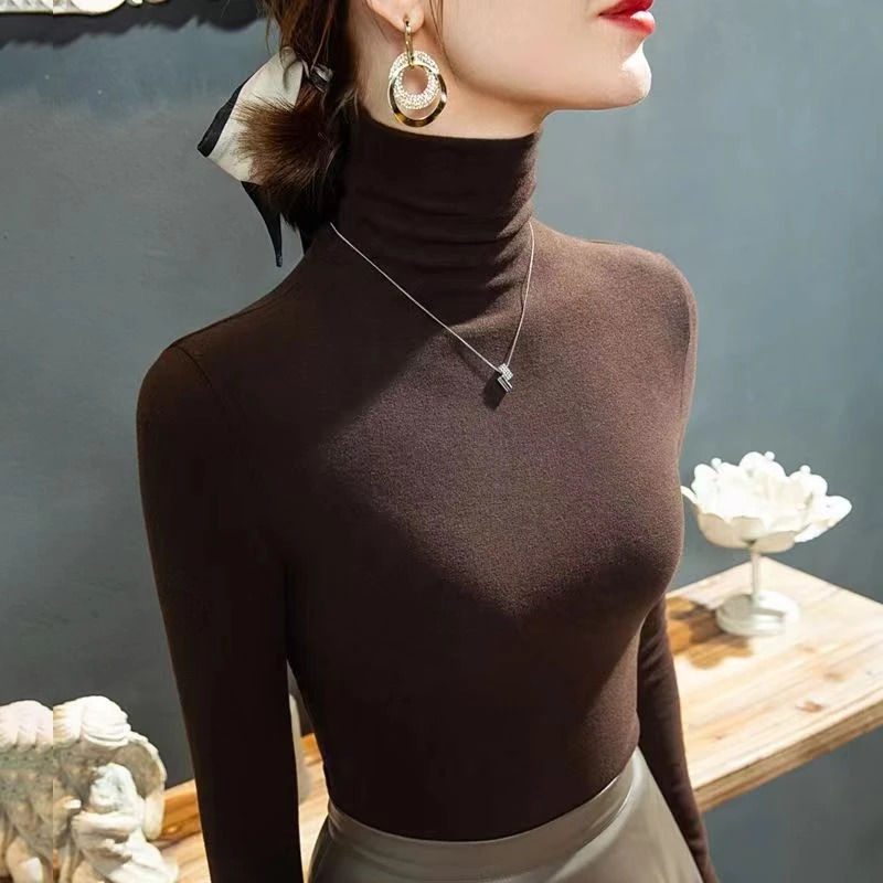 Miniatura: Fashion Autumn Winter Female Turtleneck Fleece Stretch Shirt Women Long Sleeve T