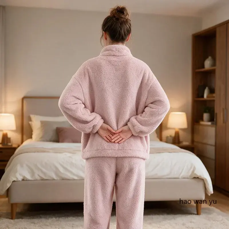 Miniatura: Winter Coral Fleece Pajamas Women's Thickened Warm Zipper Nightwear Two-Piece Se