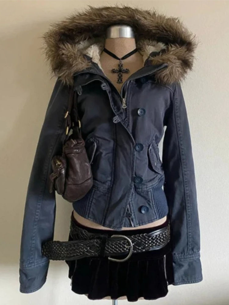 Miniatura: 2026 Autumn Parka Warm Overcoats Women Outwear Casual Y2k American Vintage Faux 