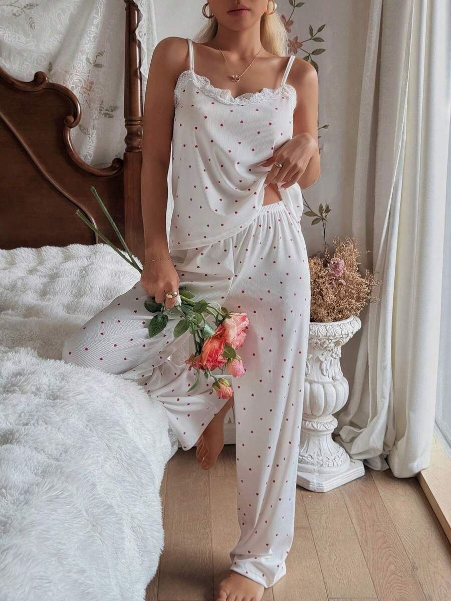 Miniatura: Women's Knitted Heart Print Camisole And Shorts Pajama Set Sexy And Suitable For