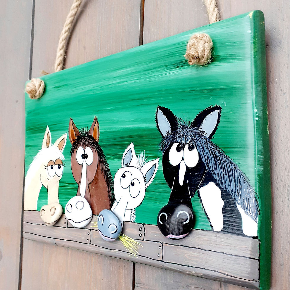 Miniaturbild: Tür-Schild, Pferde, personalisierbar, 20x30cm, Holz, Naturstein