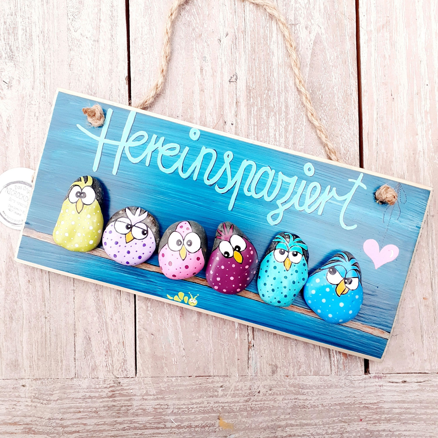 Tür-Schild, Hereinspaziert, bunte Vögel, 30x14