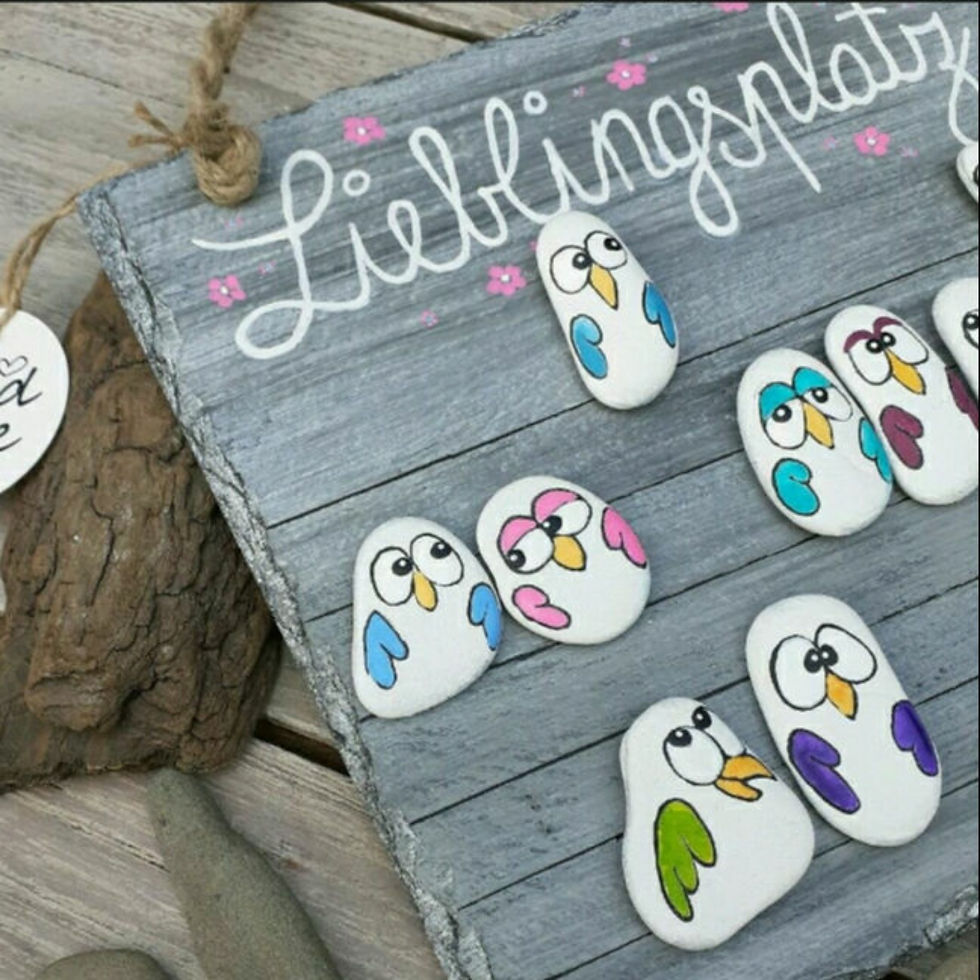 Miniaturbild: Deko-Schild Lieblingsplatz, Vögel auf Stein gemalt