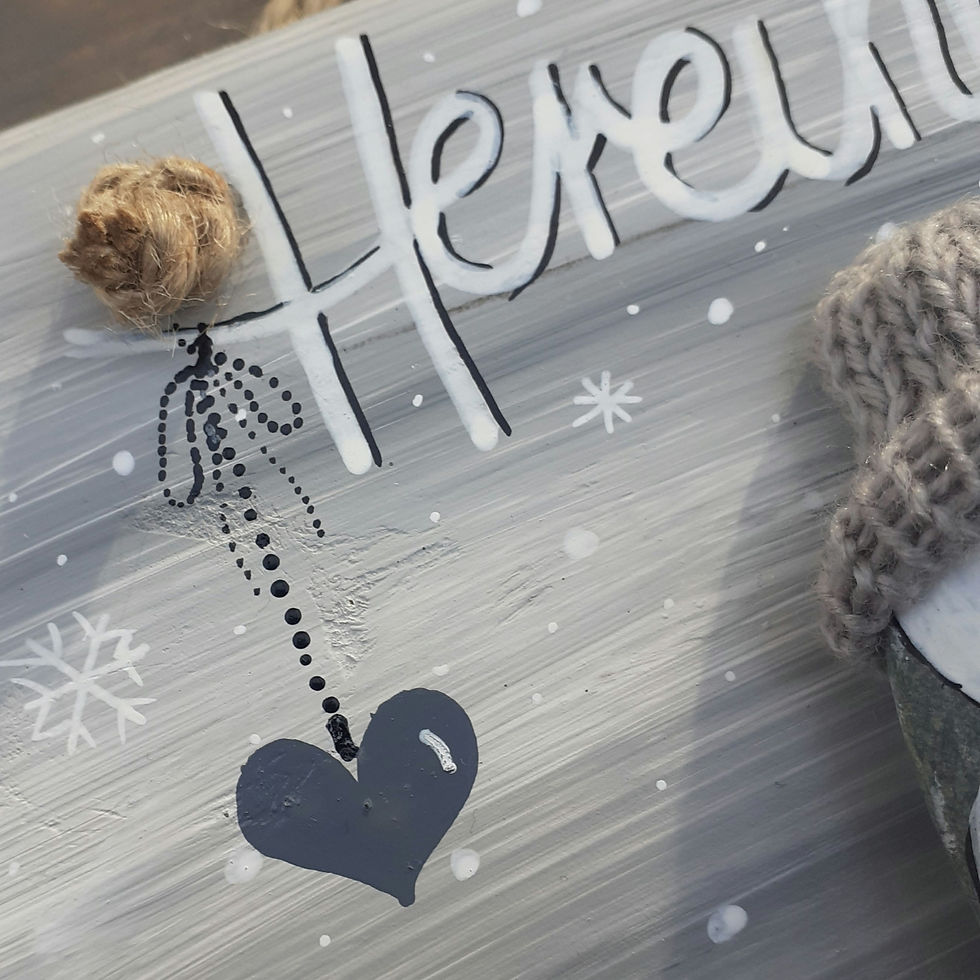 Miniaturbild: Winterl. Türschild Hereingeschneit, Schneemänner auf Stein+Strickmütze, 30x14 cm