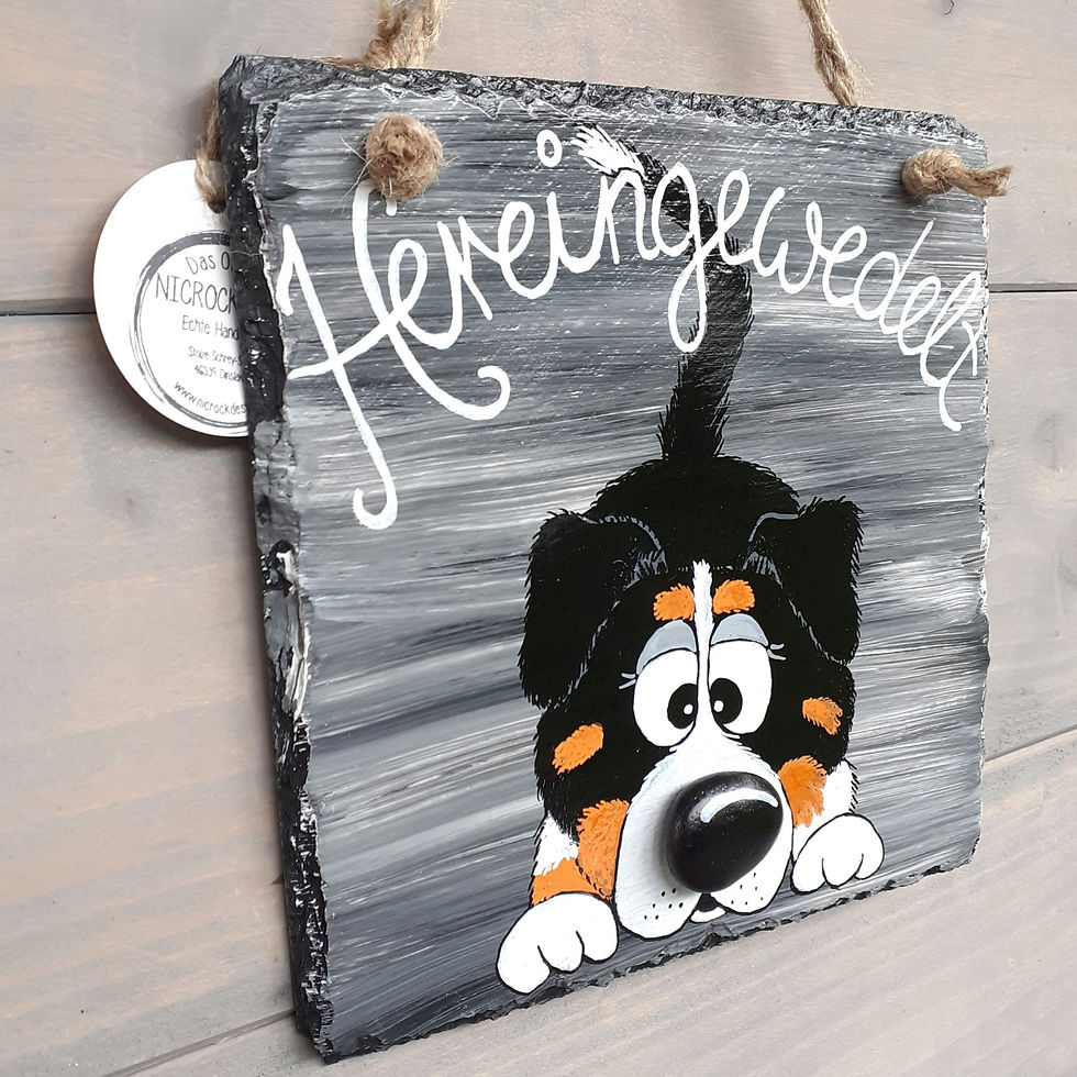Miniaturbild: Tür-Schild, Hereingewedelt, Australien Shepherd, Nase aus Stein, 20c20cm