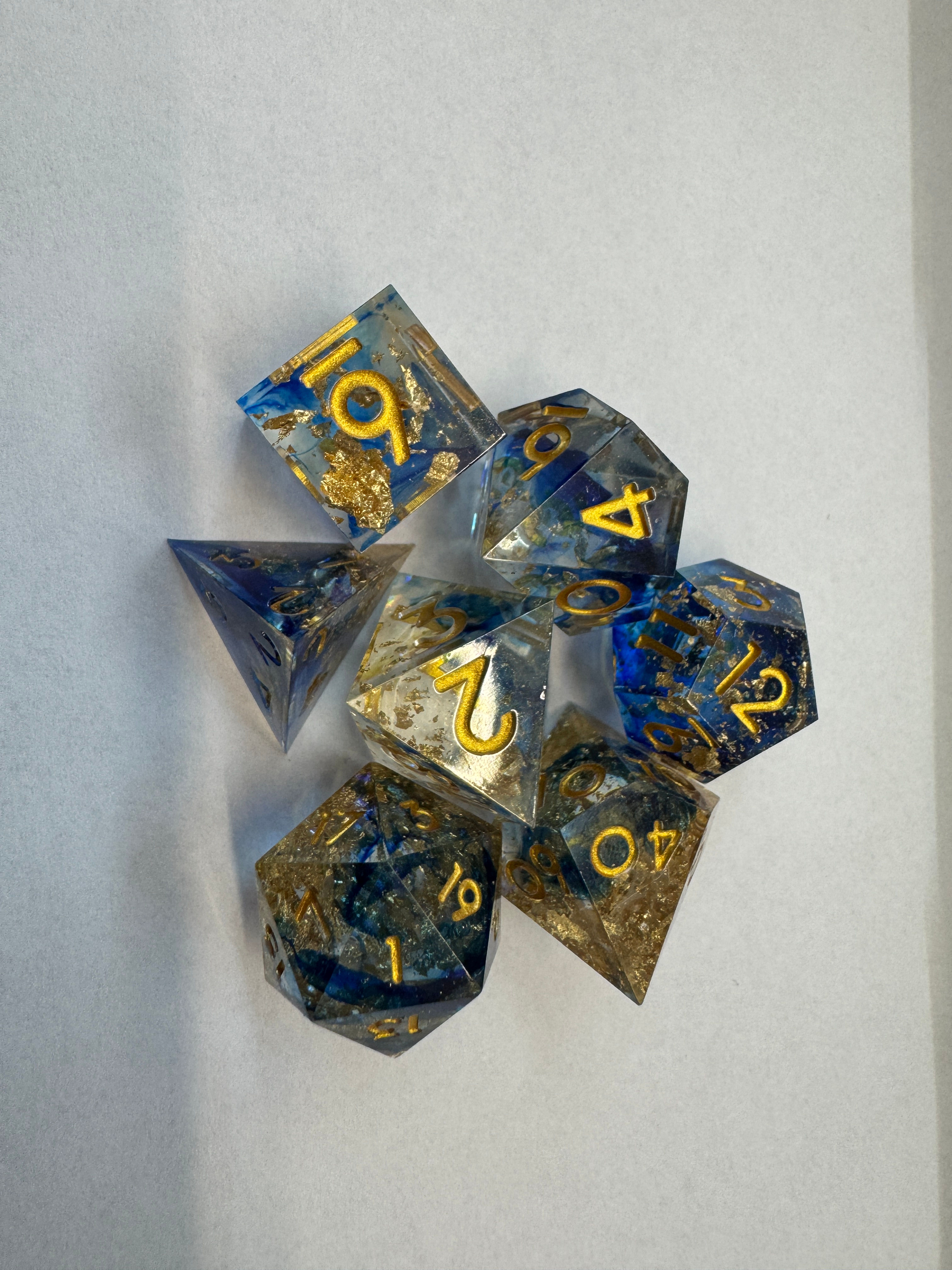 Blue Dice Set with Gold Quicksilver Liquid Core