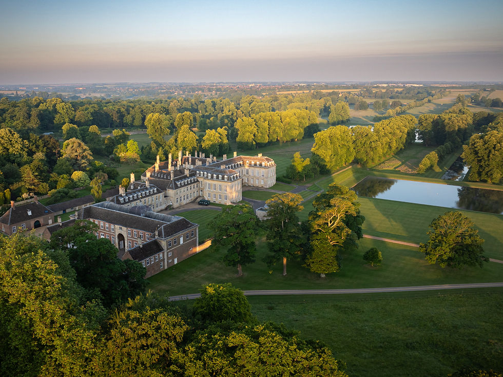 A stunning French chateau inspired English Baroque country house viewed from above