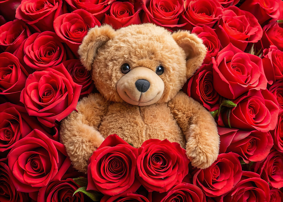 teddy bear surrounded with roses