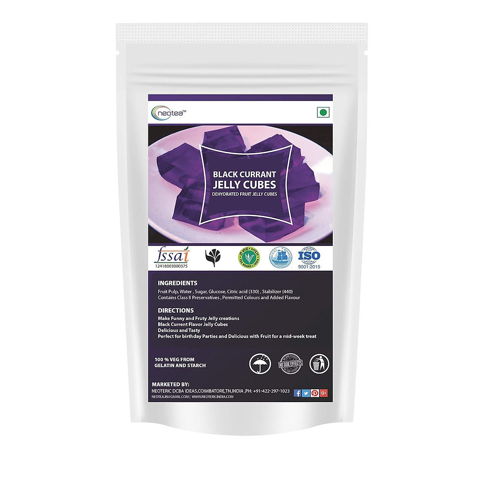 Neotea Dehydrated Fruit Jelly Cubes, Black Currant, Fruit Flavoured Jelly -250GM