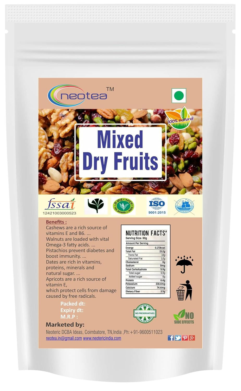 Neotea Dry Fruits Mixed Nut & Fiber SuperMix Healthy Mixed Dry Fruits 200GM