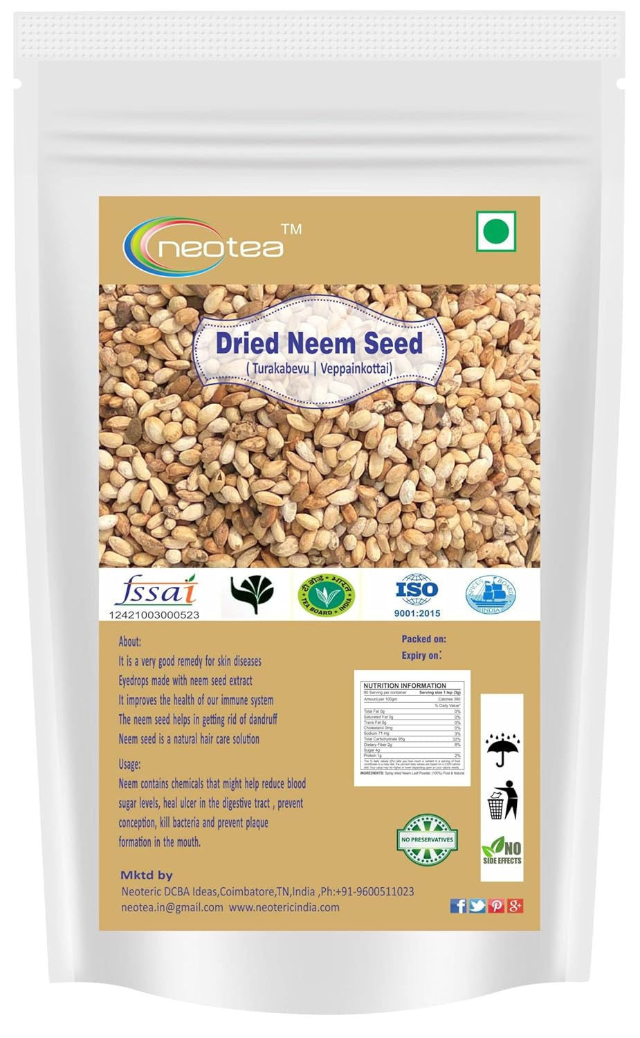 Neotea Dried Neem Seed Turakabevu Veppai, 250G
