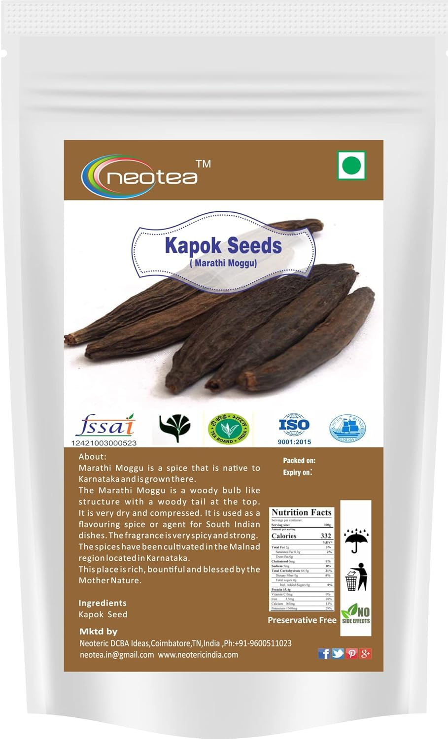 Neotea Flax Kapok Seeds Marathi Moggu, 300G