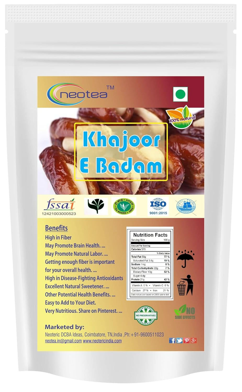 Neotea Whole Khajoor E Badam Almond Dates Deseeded Dried Badaam Khajoor-250 GM