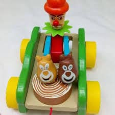 YAMKAY Toys Wooden Drum Musical Pull Along Toy, Baby Early Walking Pull Toy