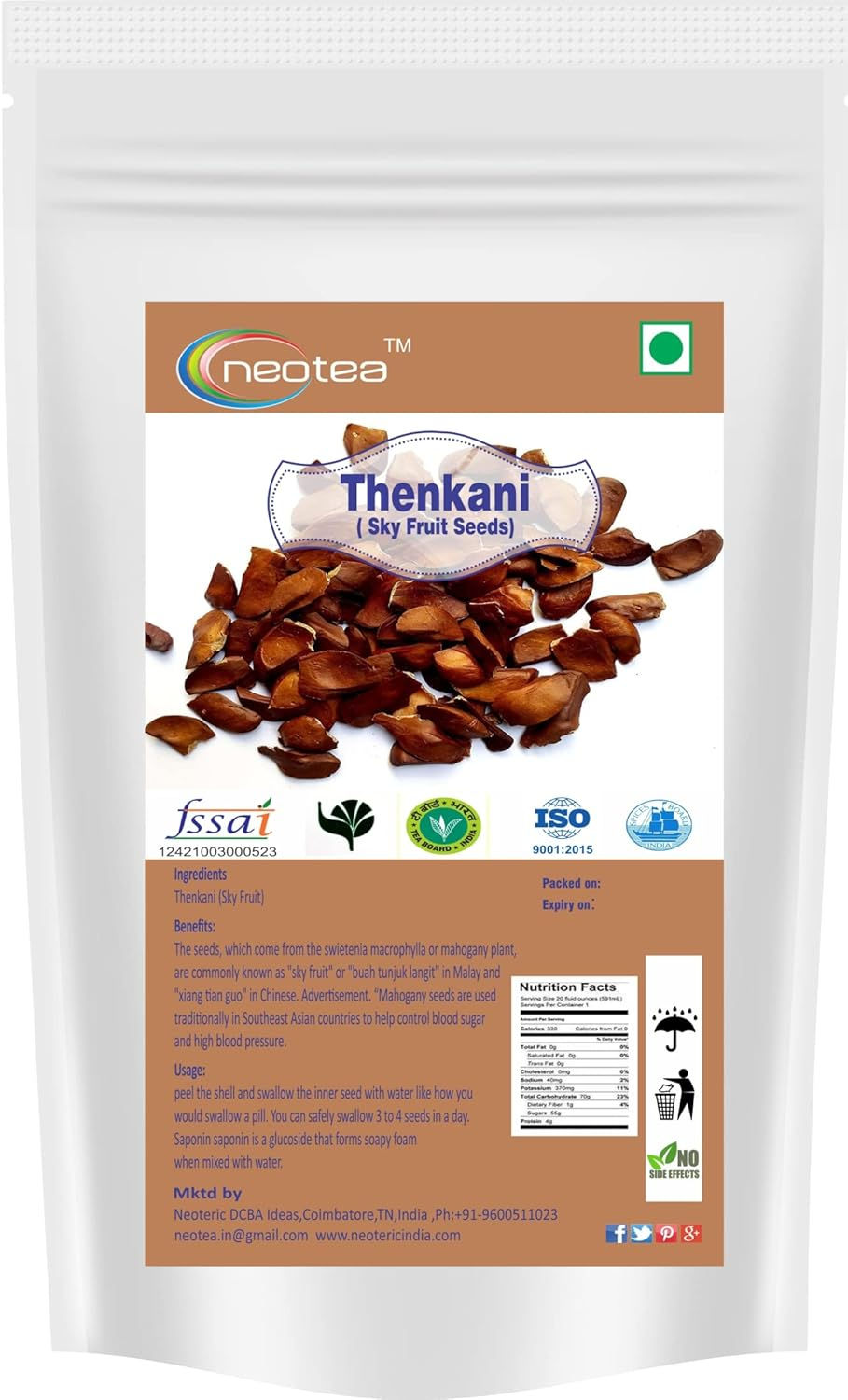 Neotea Sky Fruit Thenkani A Grade Seed Sugar Kadwa Badam Mahogany Seed 100 Gm