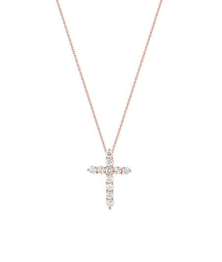Thumbnail: 14kt Gold Round Diamond Mini Cross Pendant With Chain (0.30ctw)
