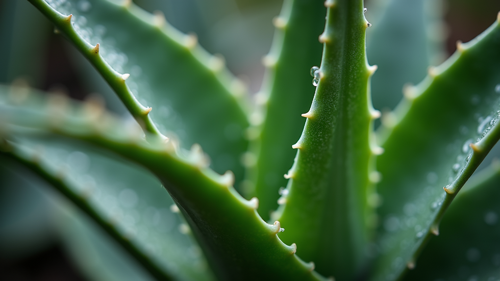 Close-up view of dewy aloe vera plant leaves