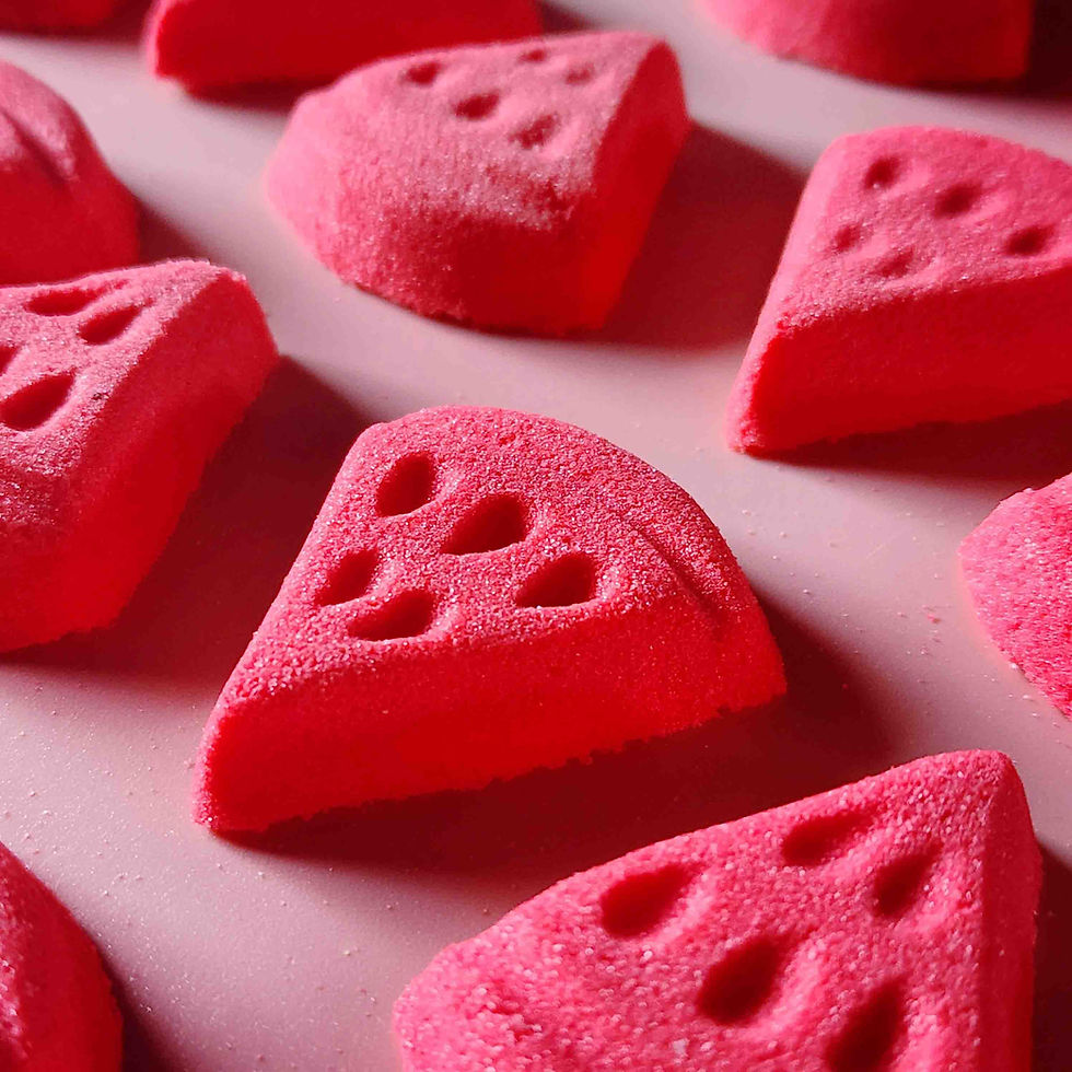 Thumbnail: mini small miniature watermelon shape bath bomb pink red